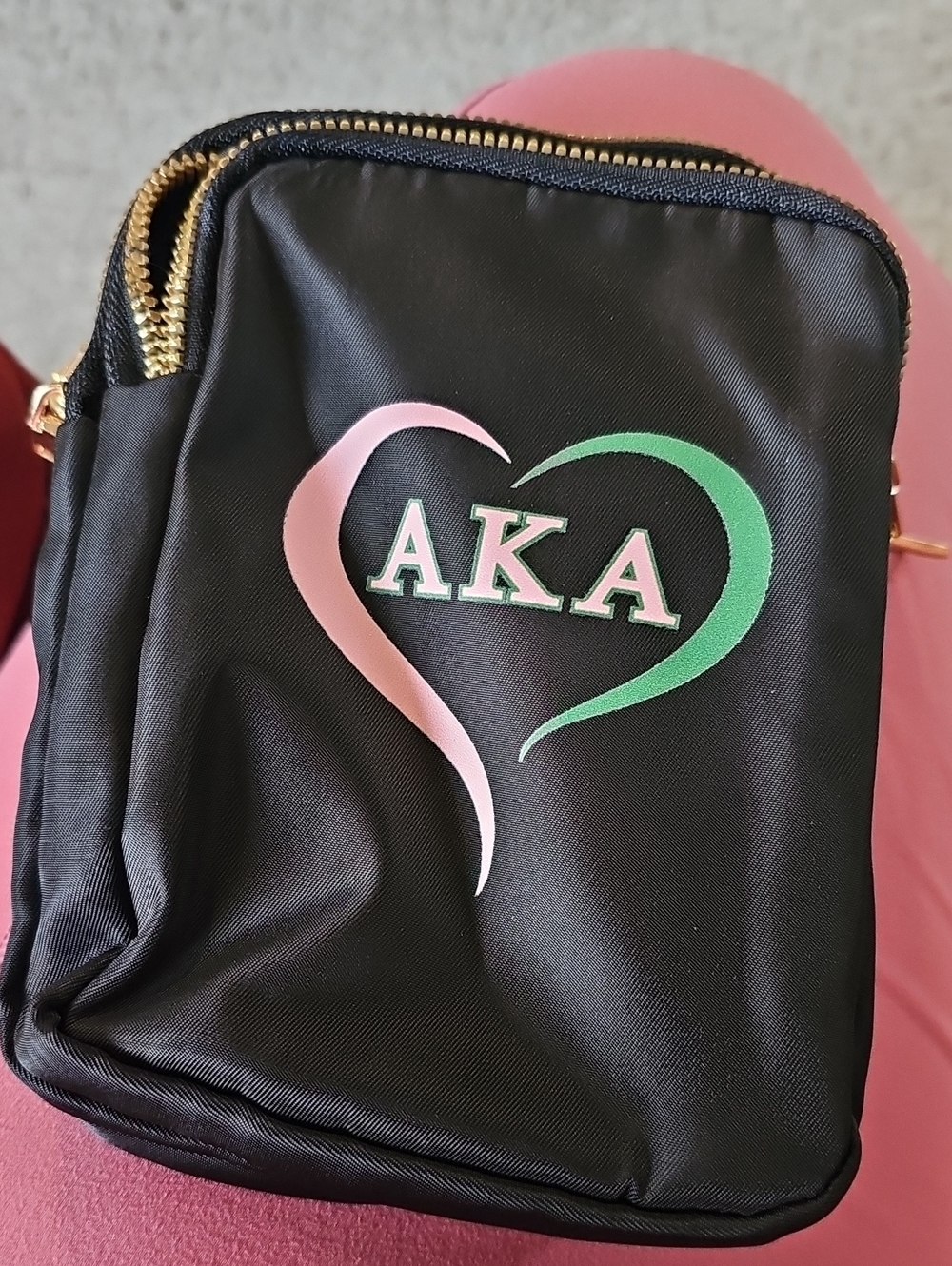 Black AKA Crossbody Bag with Pink & Green Heart Accent